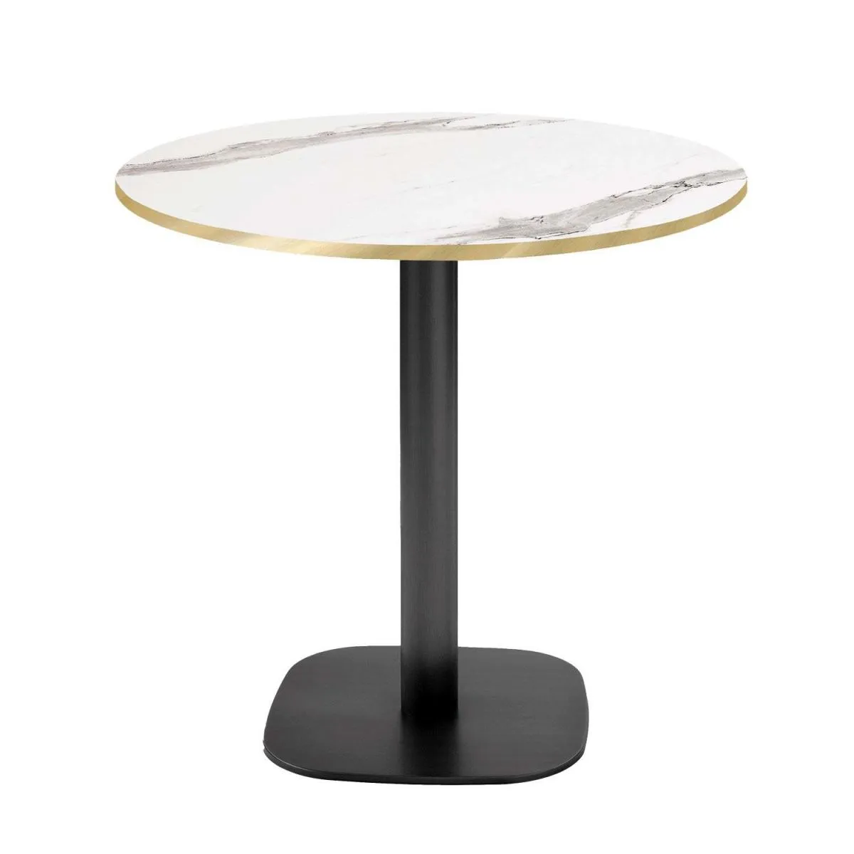 RestooTab Tavolo Round rotondo - bordi color ottone; 75x70 cm (HxØ); Piano tavolo bianco, struttura nero; rotonda