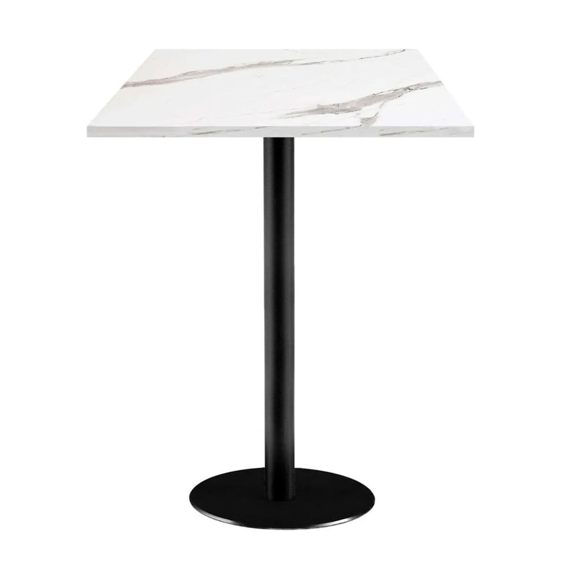 RestooTab Tavolo alto Rome quadrato - laminato pietra; 60x60x113 cm (LxLxH); Piano tavolo bianco/grigio/marmorizzato, struttura nero; quadrata