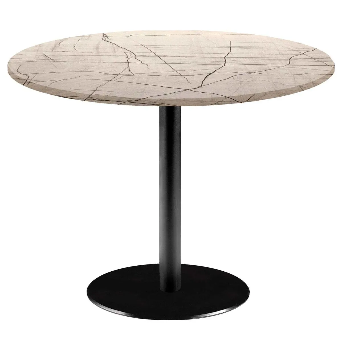RestooTab Tavolo Rome XL rotondo - laminato pietra & marmo; 75x120 cm (HxØ); Piano tavolo bianco lana/grigio/marmorizzato, struttura nero; rotonda