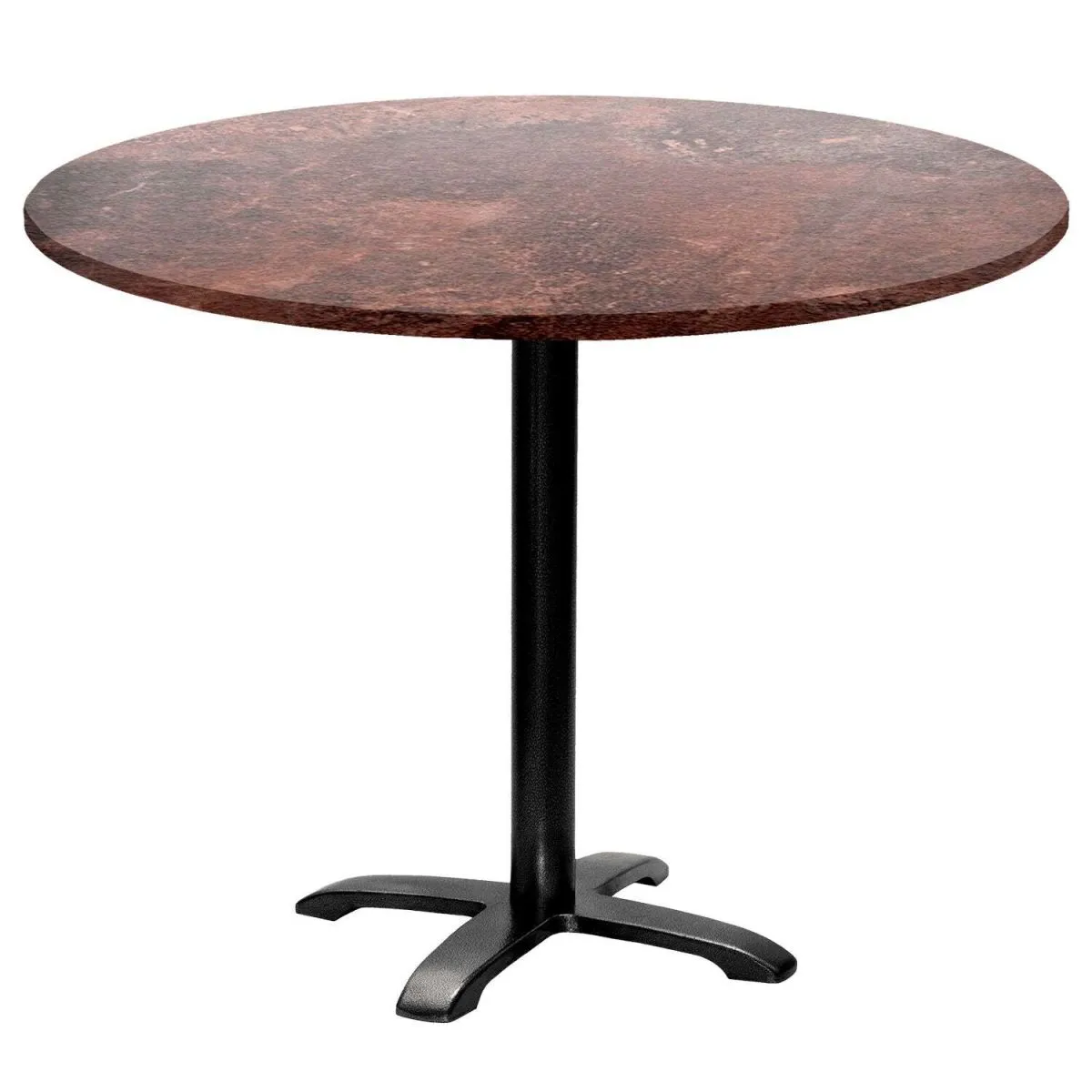 RestooTab Tavolo Bazila rotondo - laminato pietra; 74x110 cm (HxØ); Piano tavolo metallo arrugginito/marrone, struttura nero; rotonda