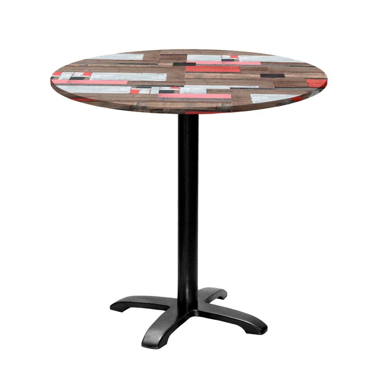 RestooTab Tavolo Bazila rotondo - laminato legno; 74x80 cm (HxØ); Piano tavolo multicolore, struttura nero; rotonda