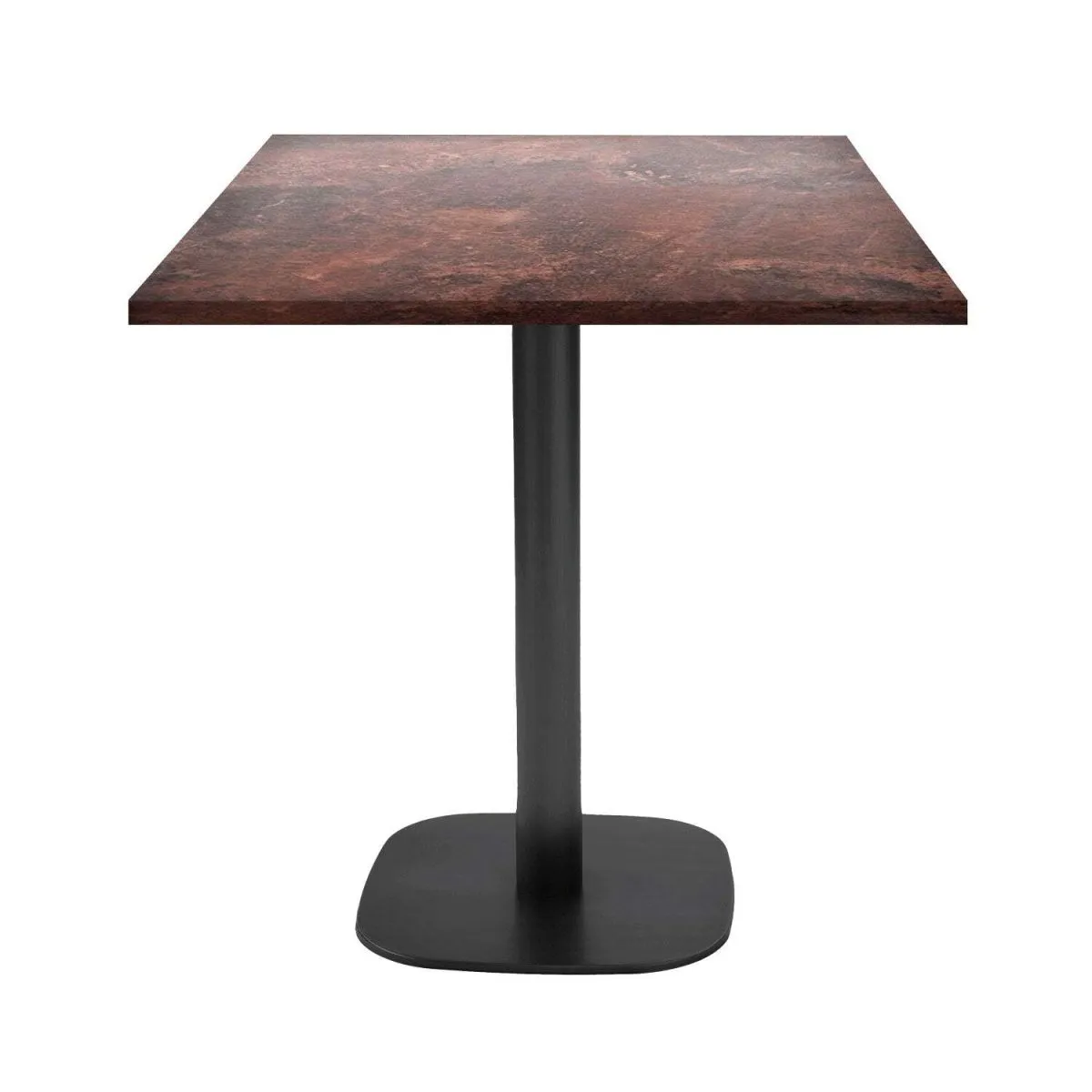 RestooTab Tavolo Round quadrato - laminato pietra & legno; 70x70x75 cm (LxLxH); Piano tavolo metallo arrugginito, struttura nero; quadrata