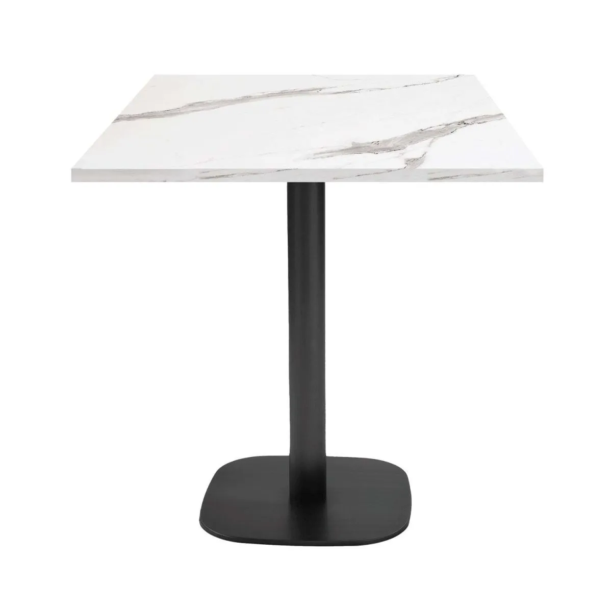 RestooTab Tavolo Round quadrato - laminato pietra & legno; 70x70x75 cm (LxLxH); Piano tavolo bianco, struttura nero; quadrata