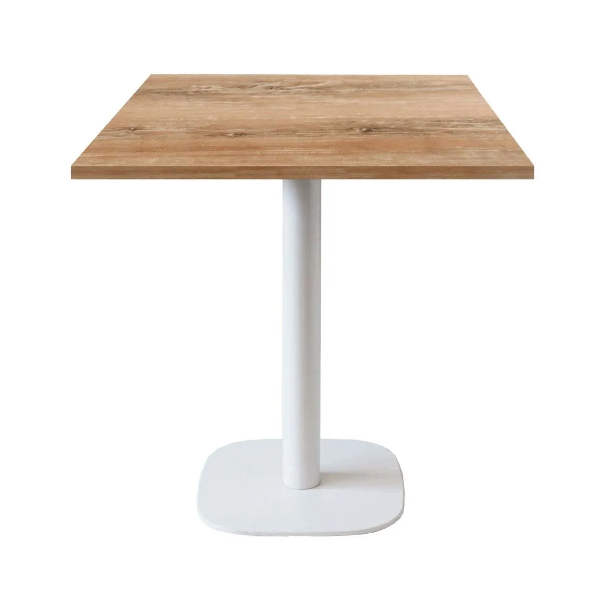 RestooTab Tavolo Round quadrato base bianco - laminato legno & tinta unita; 70x70x75 cm (LxLxH); Piano tavolo quercia antica, struttura bianco; quadrata
