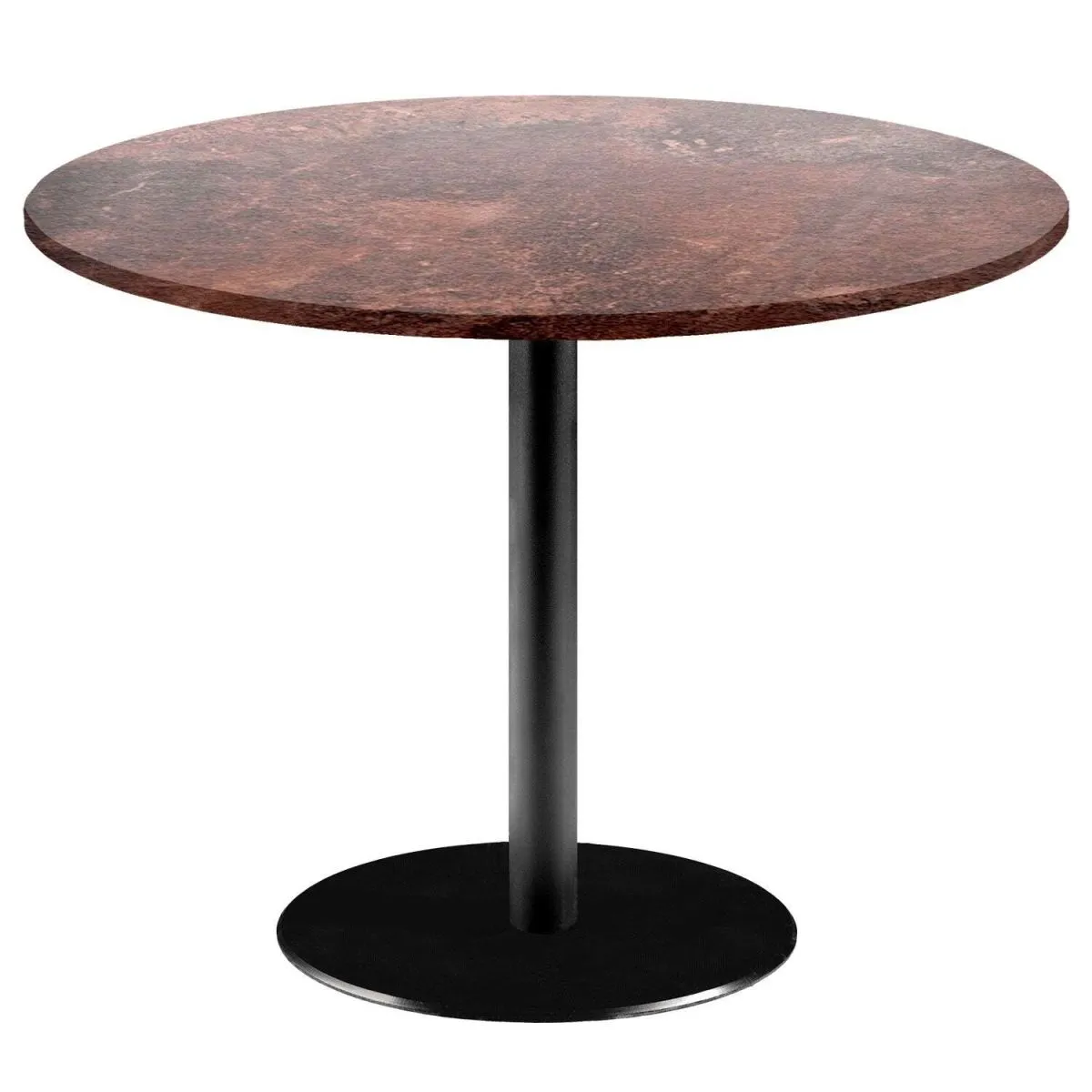 RestooTab Tavolo Rome XL rotondo - laminato pietra & marmo; 75x120 cm (HxØ); Piano tavolo metallo arrugginito/marrone, struttura nero; rotonda
