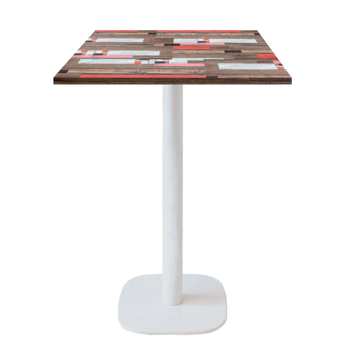 RestooTab Tavolo alto Round quadrato base bianco - laminato legno & tinta unita; 60x60x113 cm (LxLxH); Piano tavolo multicolore, struttura bianco; quadrata