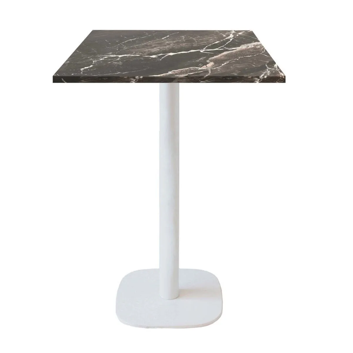 RestooTab Tavolo alto Round quadrato base bianco quadrato - laminato pietra; 60x60x113 cm (LxLxH); Piano tavolo nero, struttura bianco; quadrata