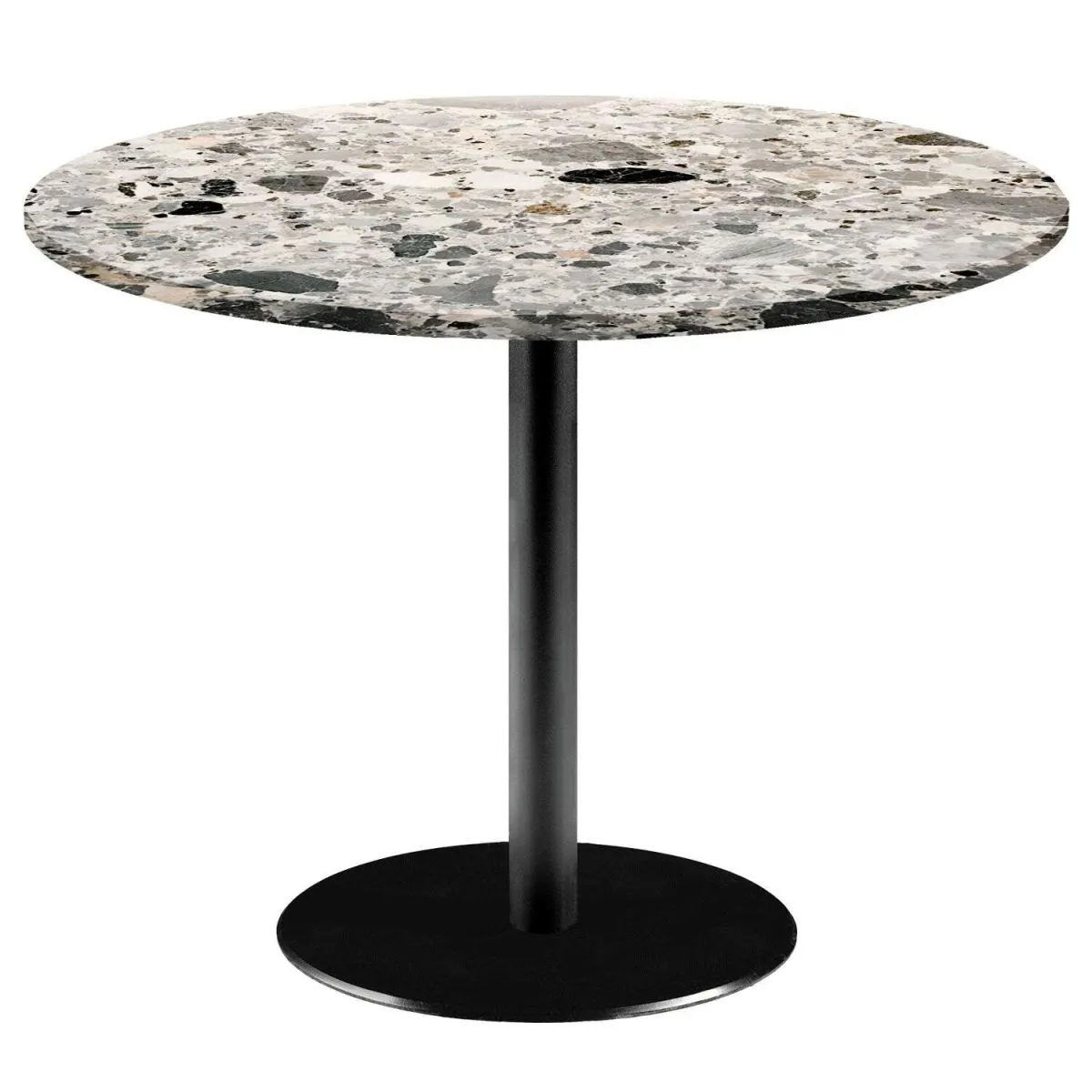 RestooTab Tavolo Rome XL rotondo - laminato pietra & marmo; 75x120 cm (HxØ); Piano tavolo grigio/terazzo, struttura nero; rotonda
