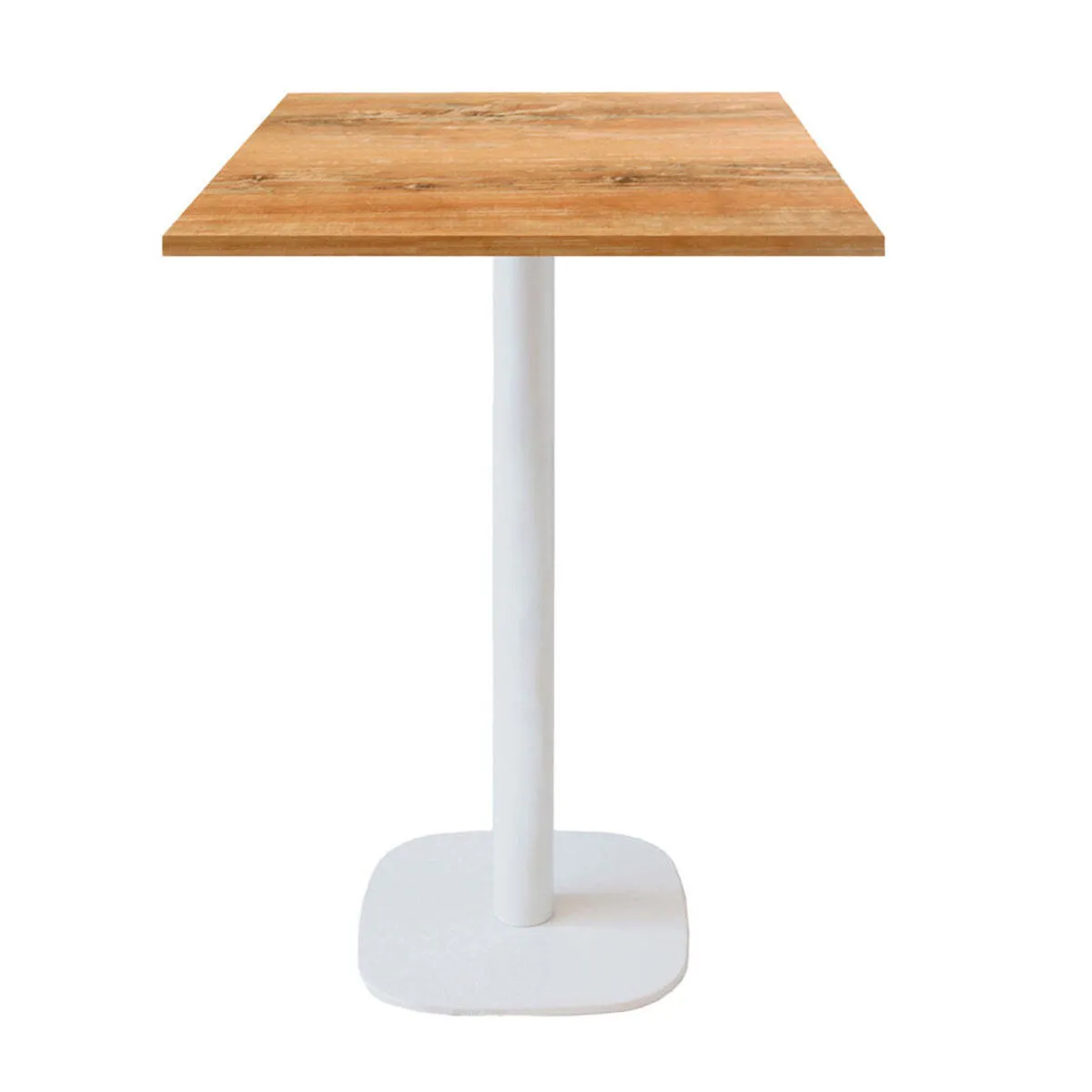 RestooTab Tavolo alto Round quadrato base bianco - laminato legno & tinta unita; 60x60x113 cm (LxLxH); Piano tavolo quercia antica, struttura bianco; quadrata