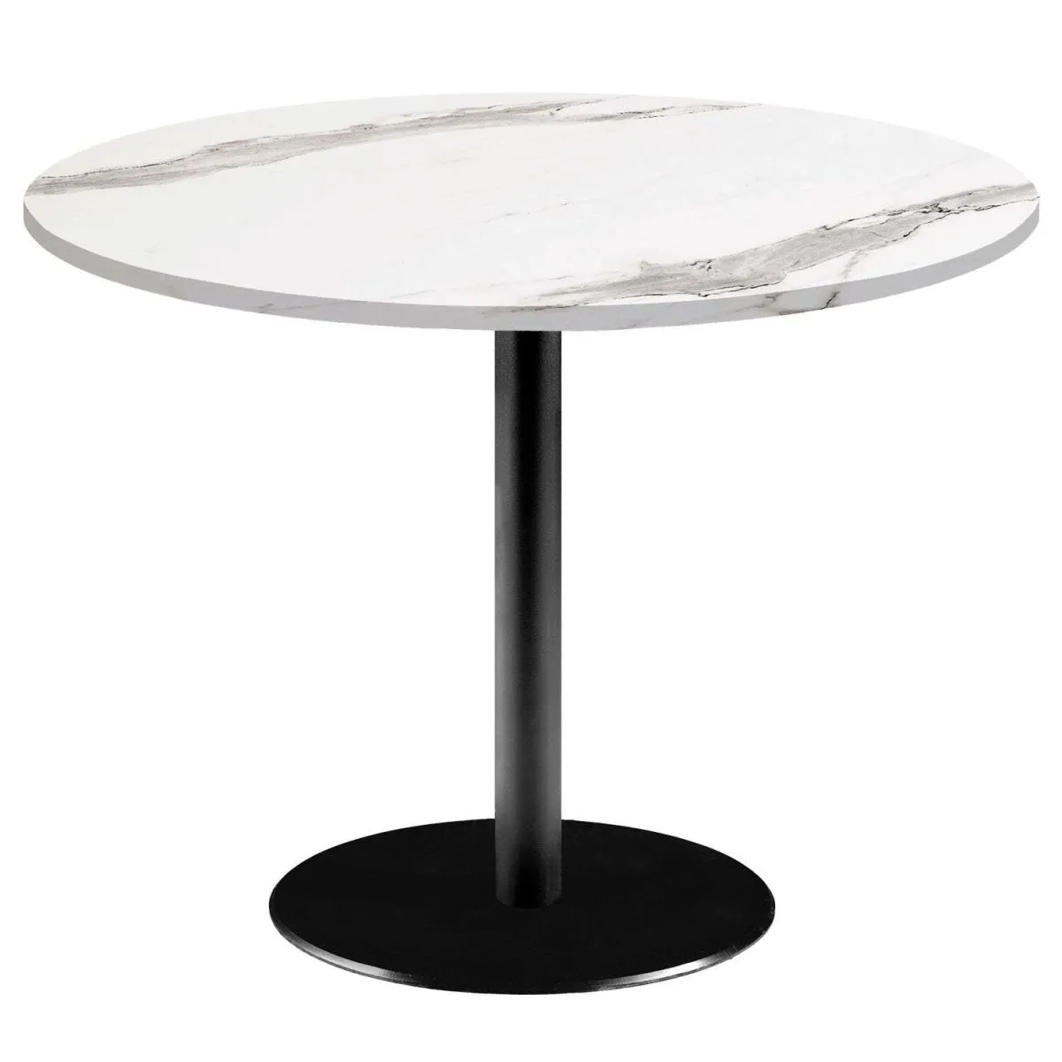RestooTab Tavolo Rome XL rotondo - laminato pietra & marmo; 75x120 cm (HxØ); Piano tavolo bianco/grigio/marmorizzato, struttura nero; rotonda
