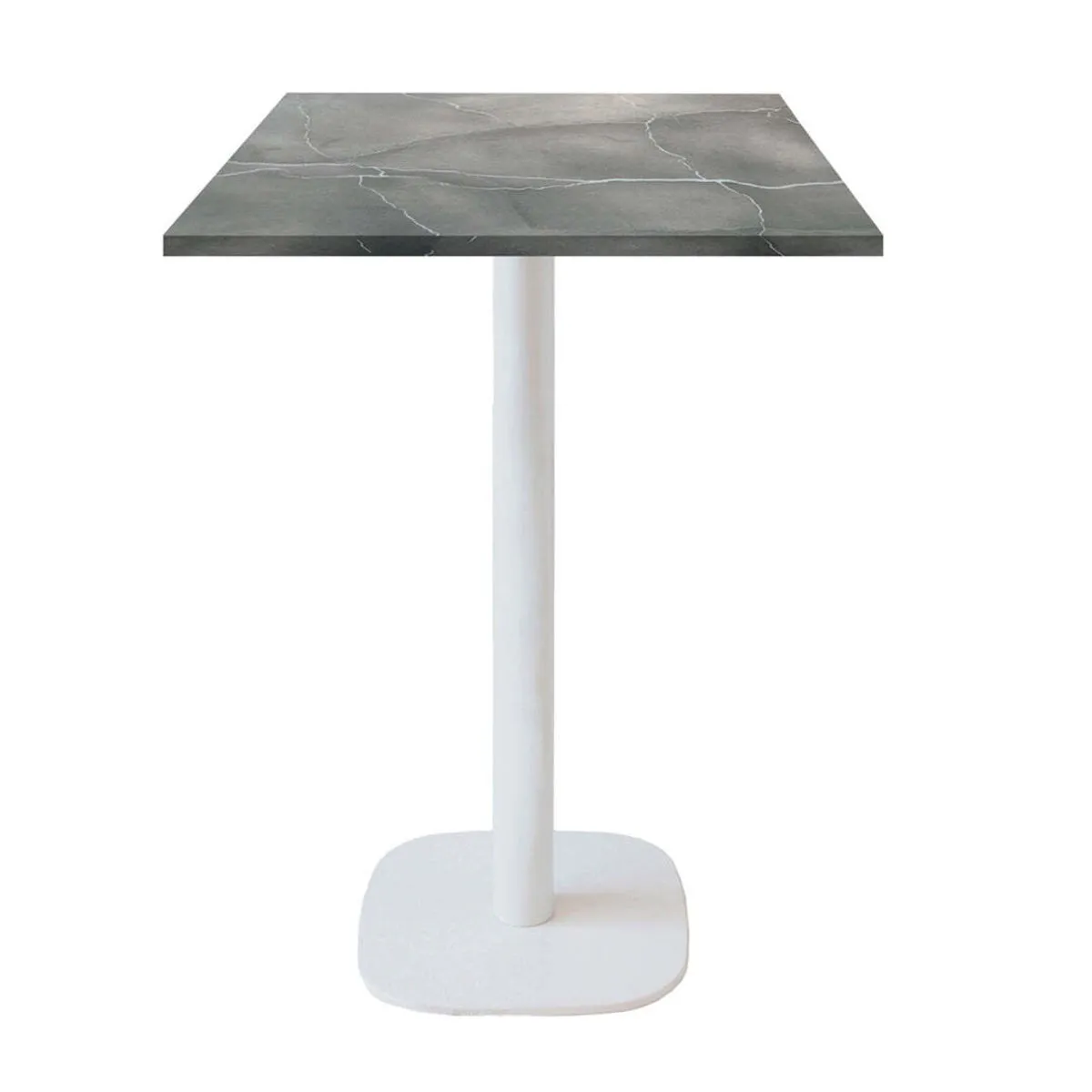 RestooTab Tavolo alto Round quadrato base bianco quadrato - laminato pietra; 60x60x113 cm (LxLxH); Piano tavolo grigio/blu/marmorizzato, struttura bianco; quadrata