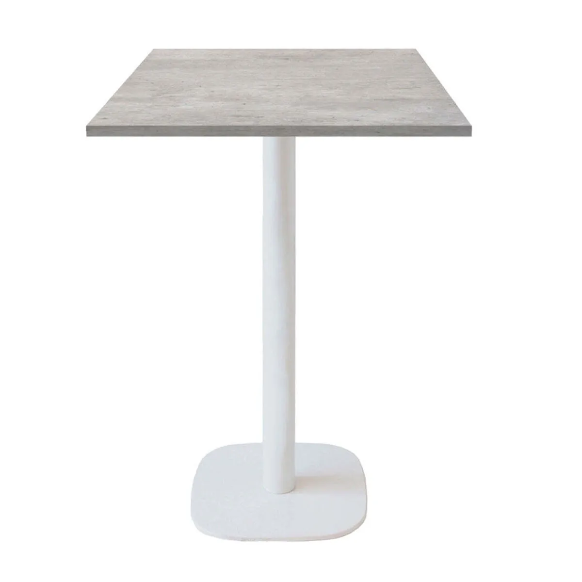 RestooTab Tavolo alto Round quadrato base bianco quadrato - laminato pietra; 60x60x113 cm (LxLxH); Piano tavolo grigio/cemento, struttura bianco; quadrata