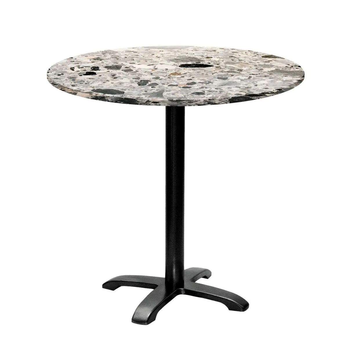 RestooTab Tavolo Bazila rotondo - laminato pietra; 74x80 cm (HxØ); Piano tavolo grigio/terazzo, struttura nero; rotonda