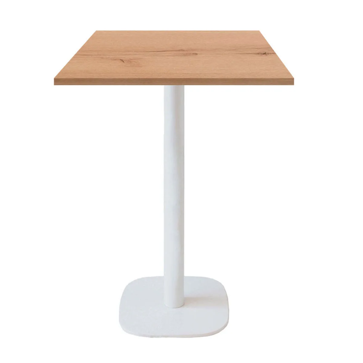 RestooTab Tavolo alto Round quadrato base bianco - laminato legno & tinta unita; 60x60x113 cm (LxLxH); Piano tavolo quercia/naturale, struttura bianco; quadrata