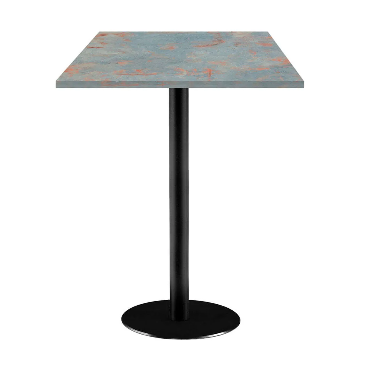 RestooTab Tavolo alto Rome quadrato - laminato pietra; 60x60x113 cm (LxLxH); Piano tavolo metallo arrugginito/grigio, struttura nero; quadrata