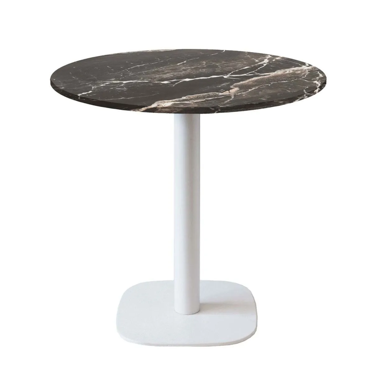 RestooTab Tavolo Round rotondo base bianco - laminato pietra; 75x70 cm (HxØ); Piano tavolo nero, struttura bianco; rotonda
