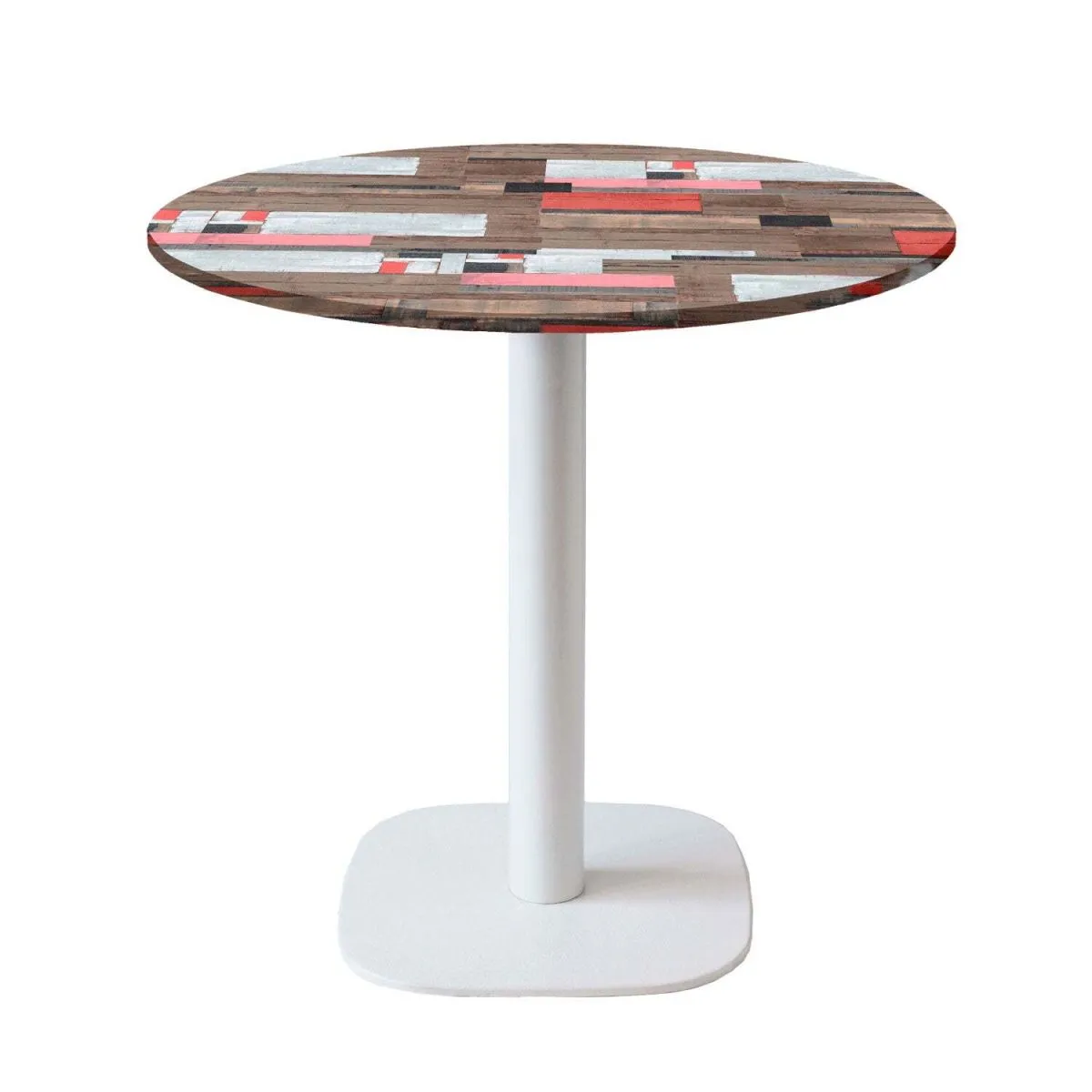RestooTab Tavolo Round rotondo - laminato legno & tinta unita; 75x70 cm (HxØ); Piano tavolo multicolore, struttura bianco; rotonda