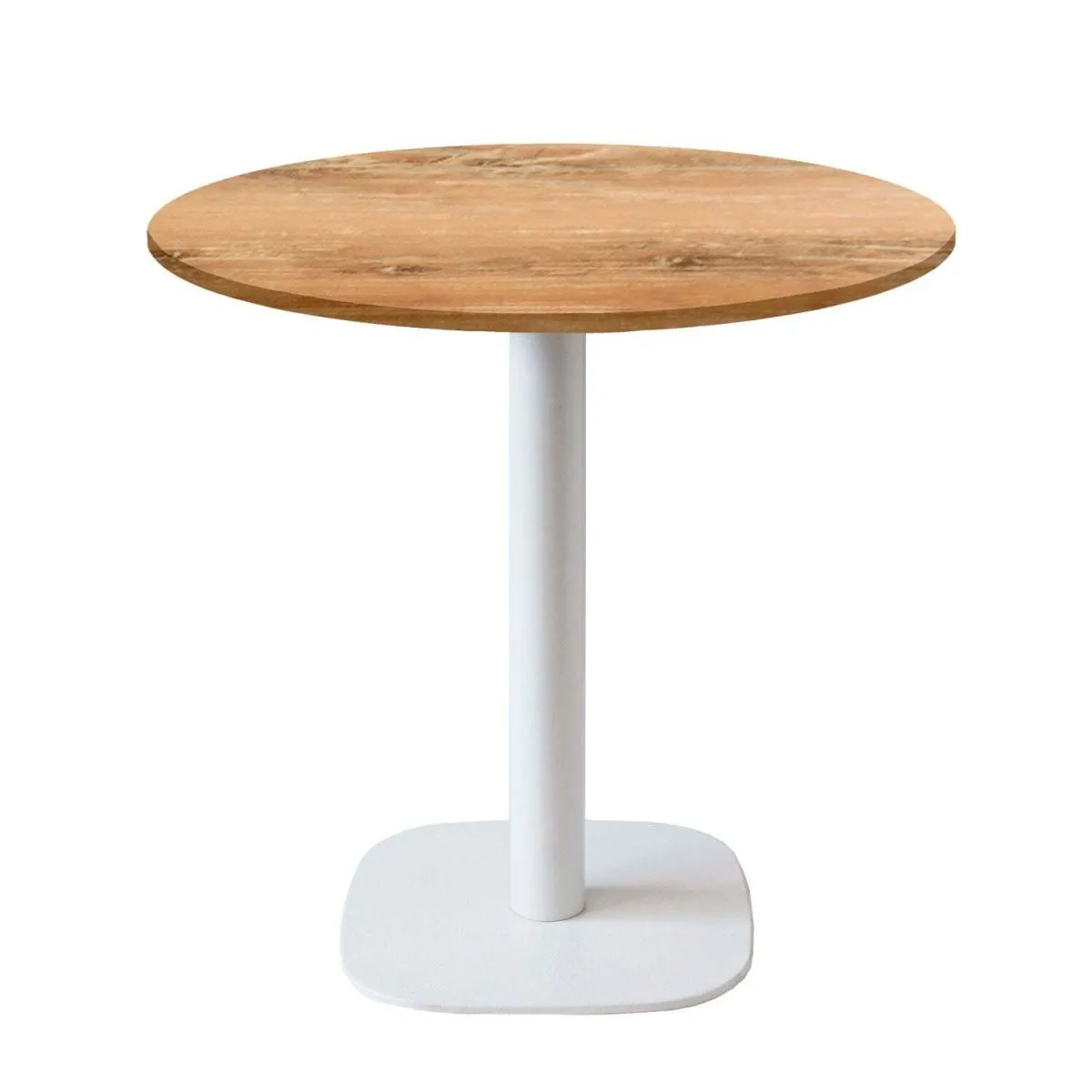 RestooTab Tavolo Round rotondo - laminato legno & tinta unita; 75x70 cm (HxØ); Piano tavolo quercia antica, struttura bianco; rotonda