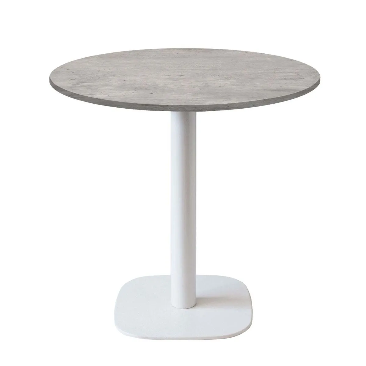 RestooTab Tavolo Round rotondo base bianco - laminato pietra; 75x70 cm (HxØ); Piano tavolo grigio/cemento, struttura bianco; rotonda