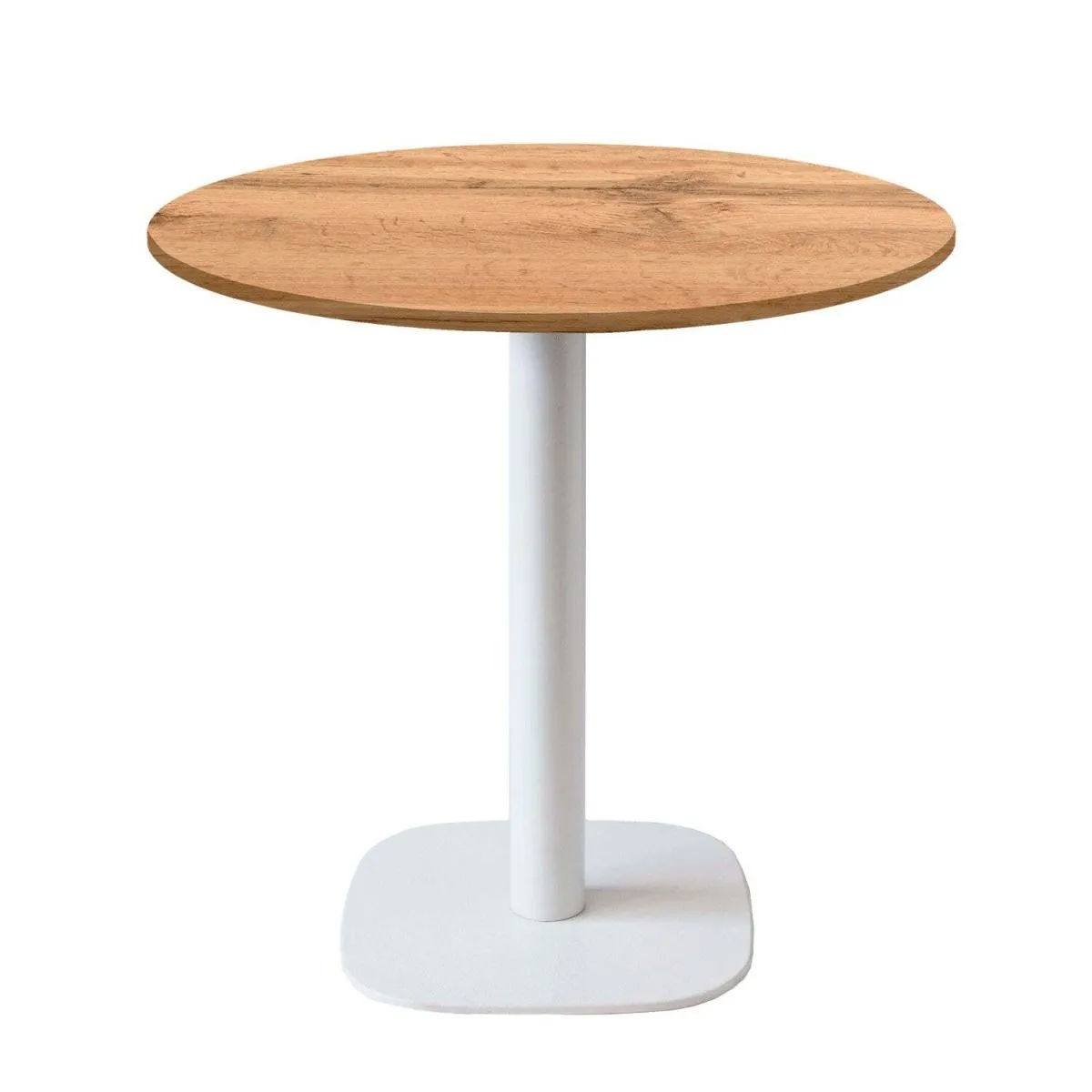 RestooTab Tavolo Round rotondo - laminato legno & tinta unita; 75x70 cm (HxØ); Piano tavolo quercia, struttura bianco; rotonda