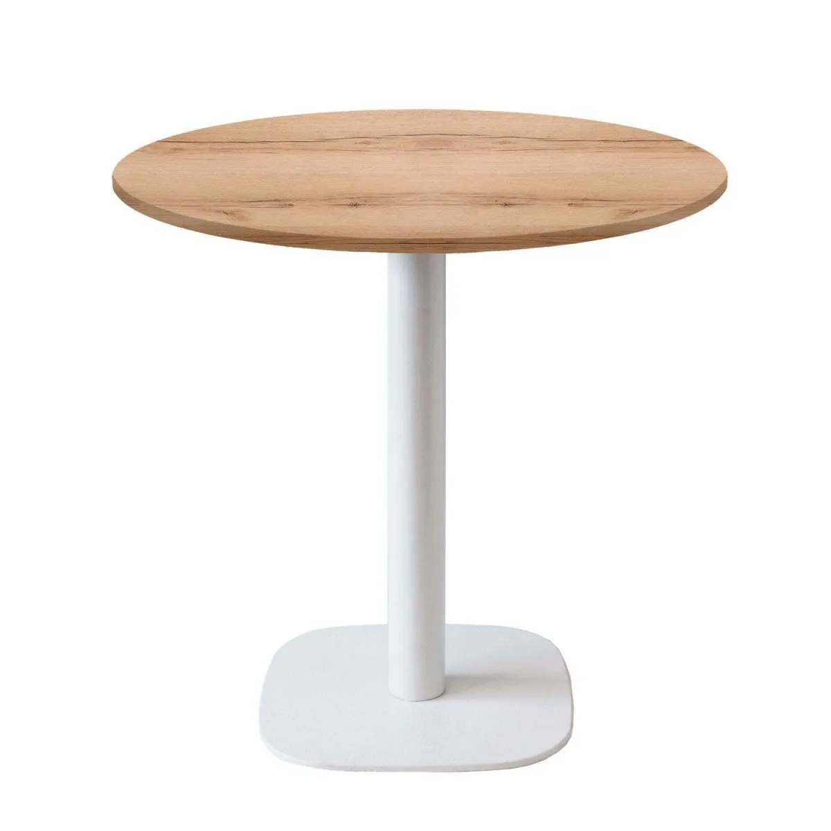 RestooTab Tavolo Round rotondo - laminato legno & tinta unita; 75x70 cm (HxØ); Piano tavolo quercia/naturale, struttura bianco; rotonda
