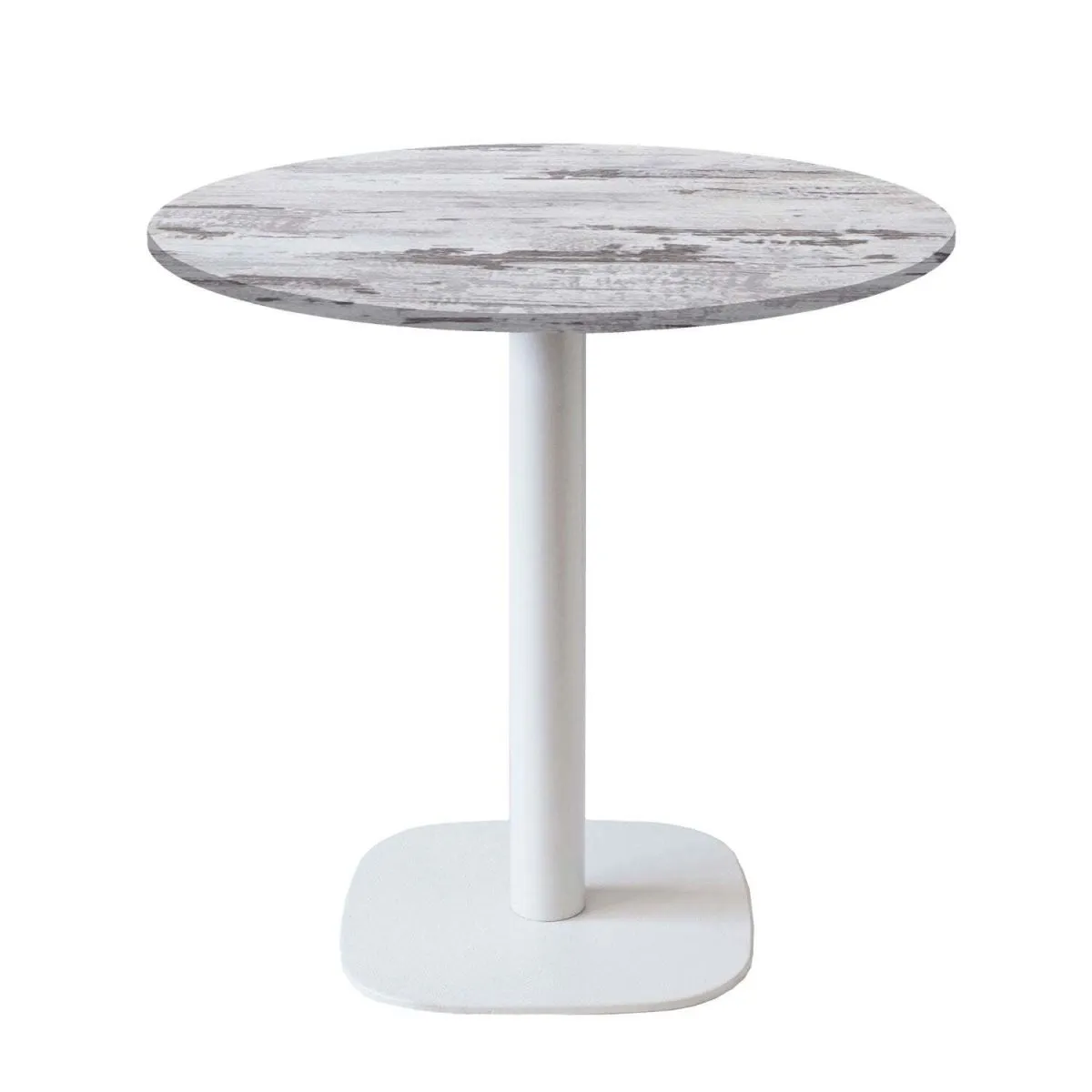 RestooTab Tavolo Round rotondo - laminato legno & tinta unita; 75x70 cm (HxØ); Piano tavolo quercia/bianco, struttura bianco; rotonda