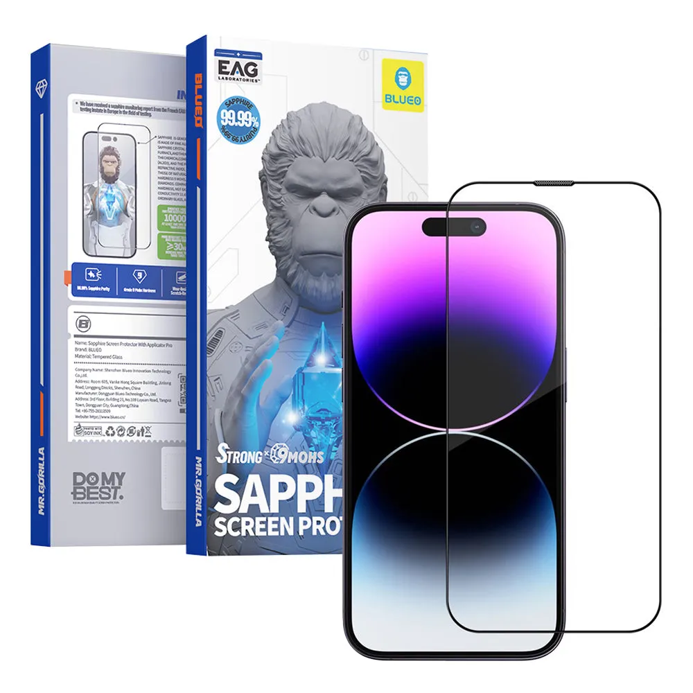 Pellicola protettiva per schermo Blueo Sapphire Applicator Pro per Apple iPhone 16 Pro Max, Vetro temperato, Full Glue, Nero