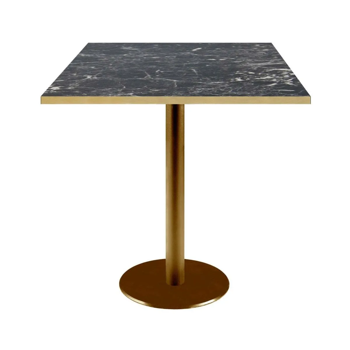 RestooTab Tavolo Rome quadrato base dorato - bordi color ottone; 70x70x75 cm (LxLxH); Piano tavolo nero/marmorizzato/ottone, struttura ottone; quadrata