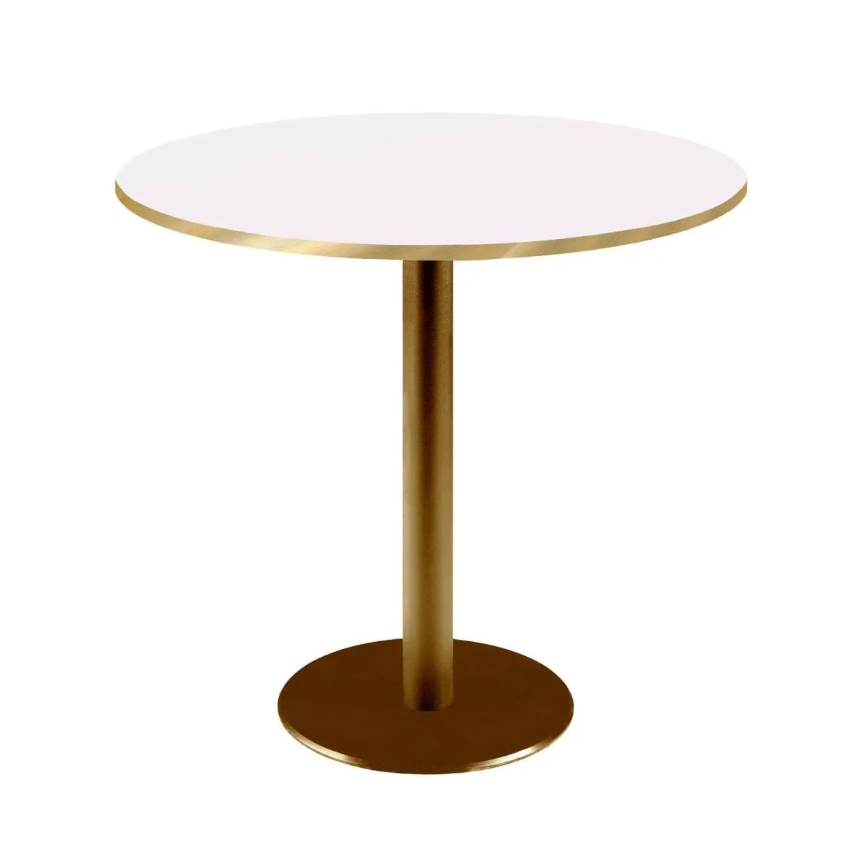 RestooTab Tavolo Rome rotondo base dorato - bordi color ottone; 75x70 cm (HxØ); Piano tavolo bianco/ottone, struttura ottone; rotonda