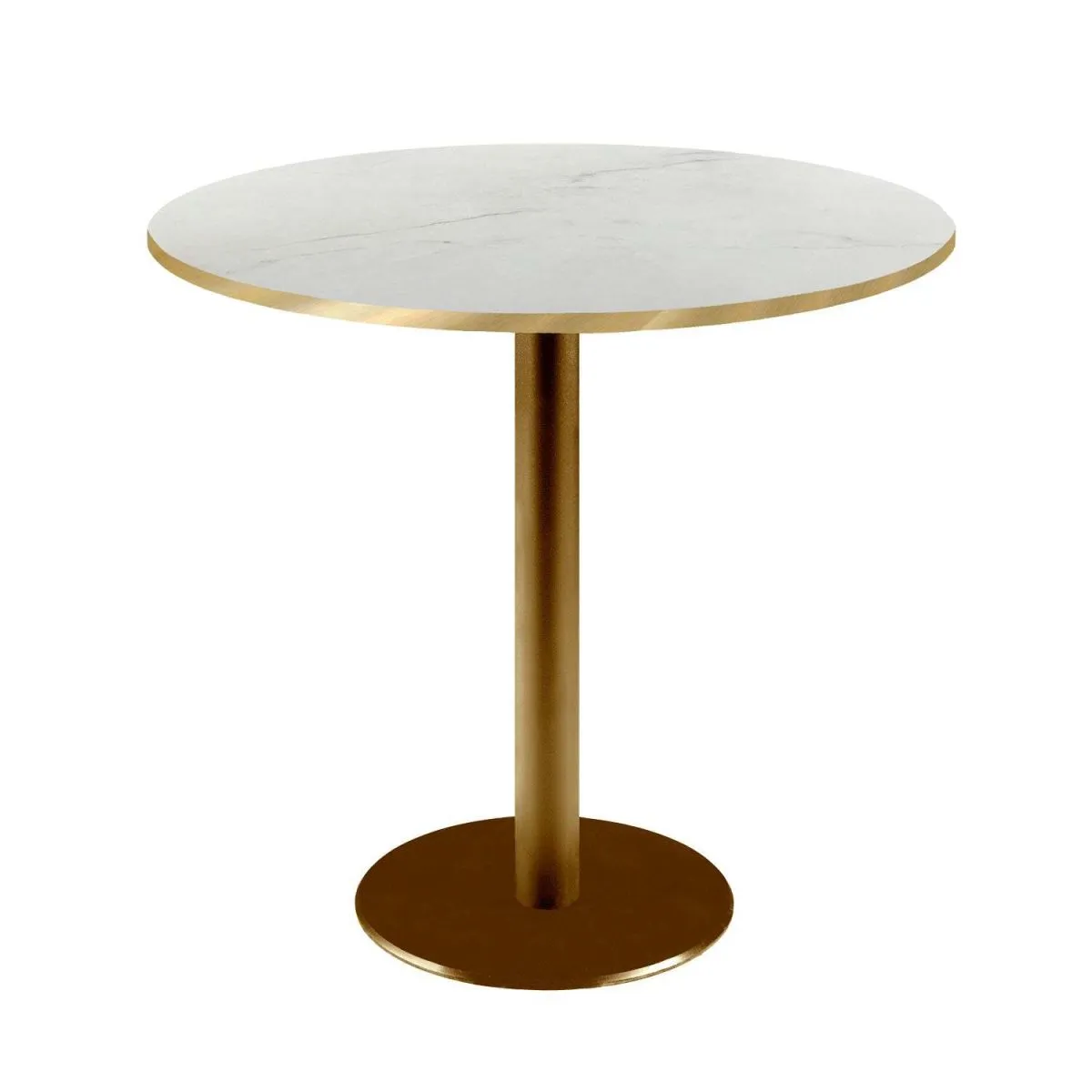 RestooTab Tavolo Rome rotondo base dorato - bordi color ottone; 75x70 cm (HxØ); Piano tavolo bianco/beige/ottone, struttura ottone; rotonda