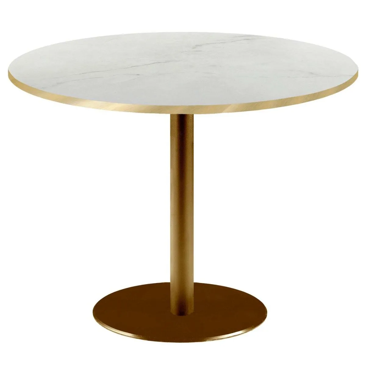 RestooTab Tavolo Rome XL rotondo base dorato - bordi color ottone; 75x120 cm (HxØ); Piano tavolo bianco/beige/ottone, struttura ottone; rotonda