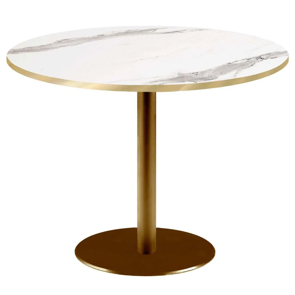 RestooTab Tavolo Rome XL rotondo base dorato - bordi color ottone; 75x120 cm (HxØ); Piano tavolo bianco/grigio/ottone, struttura ottone; rotonda