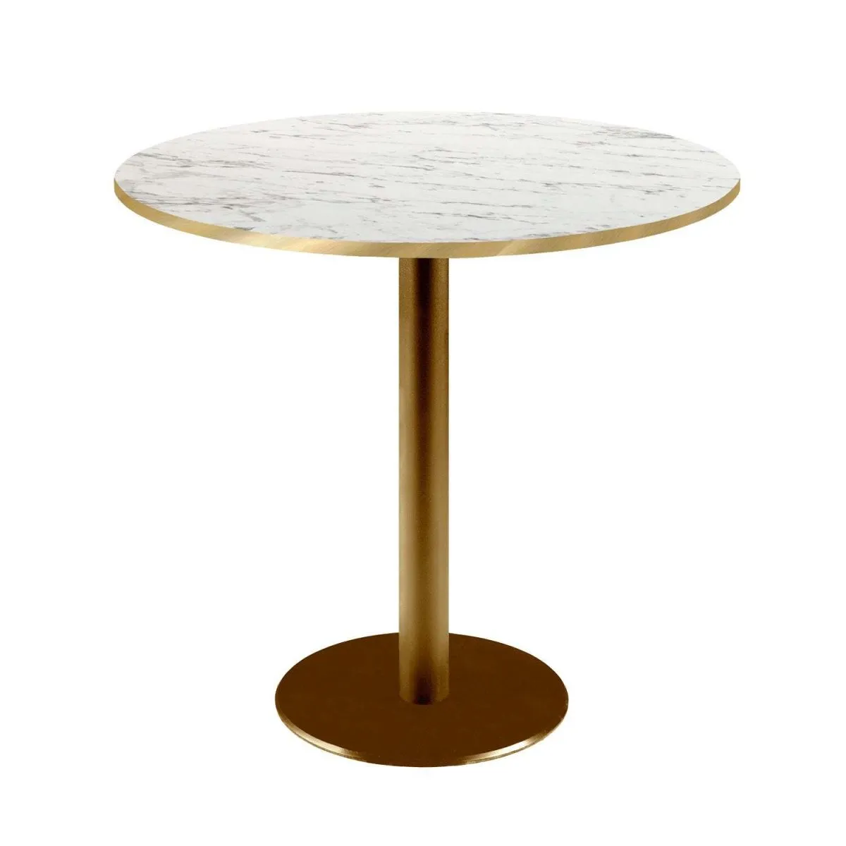 RestooTab Tavolo Rome rotondo base dorato - bordi color ottone; 75x70 cm (HxØ); Piano tavolo bianco/marmorizzato/ottone, struttura ottone; rotonda