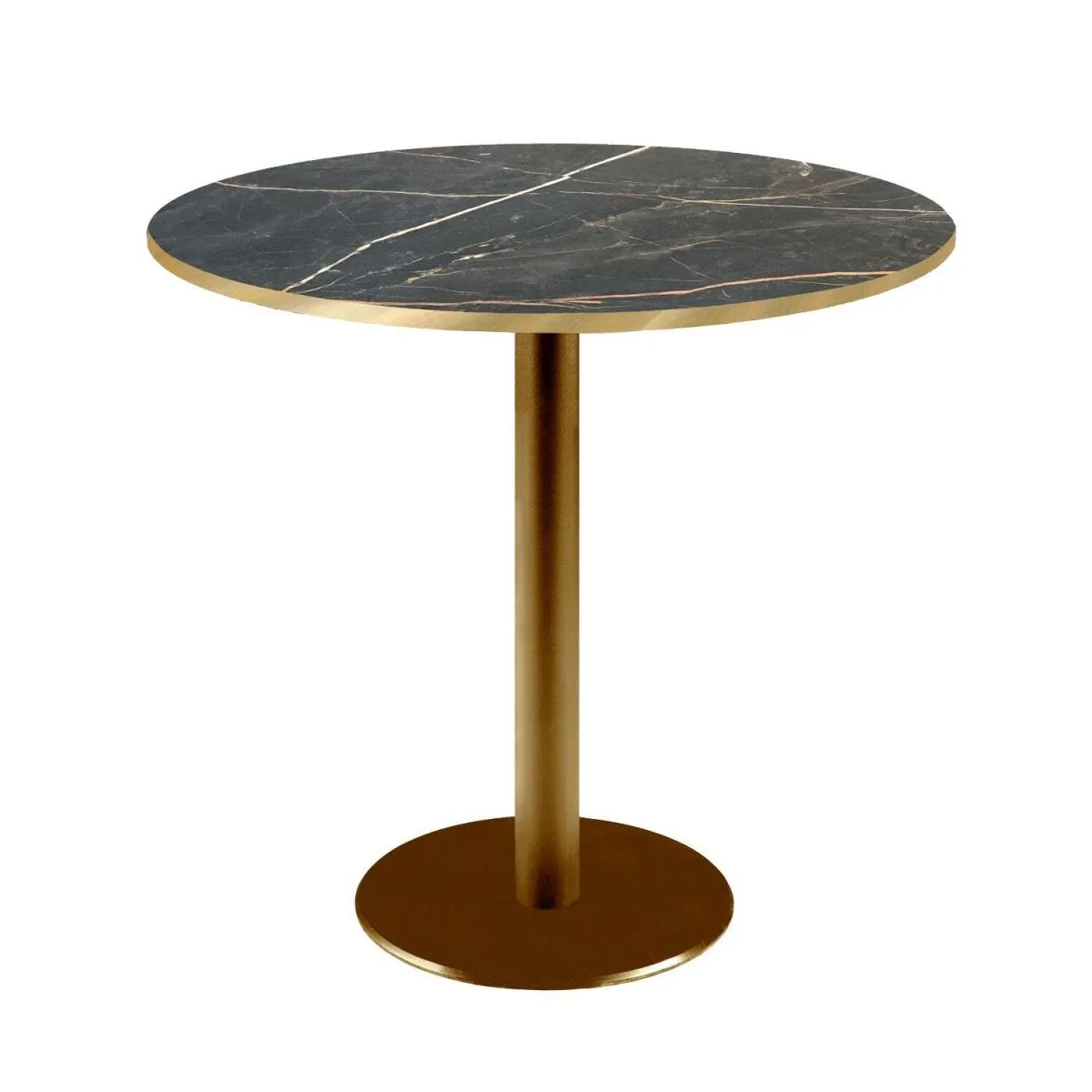RestooTab Tavolo Rome rotondo base dorato - bordi color ottone; 75x70 cm (HxØ); Piano tavolo nero, struttura ottone; rotonda