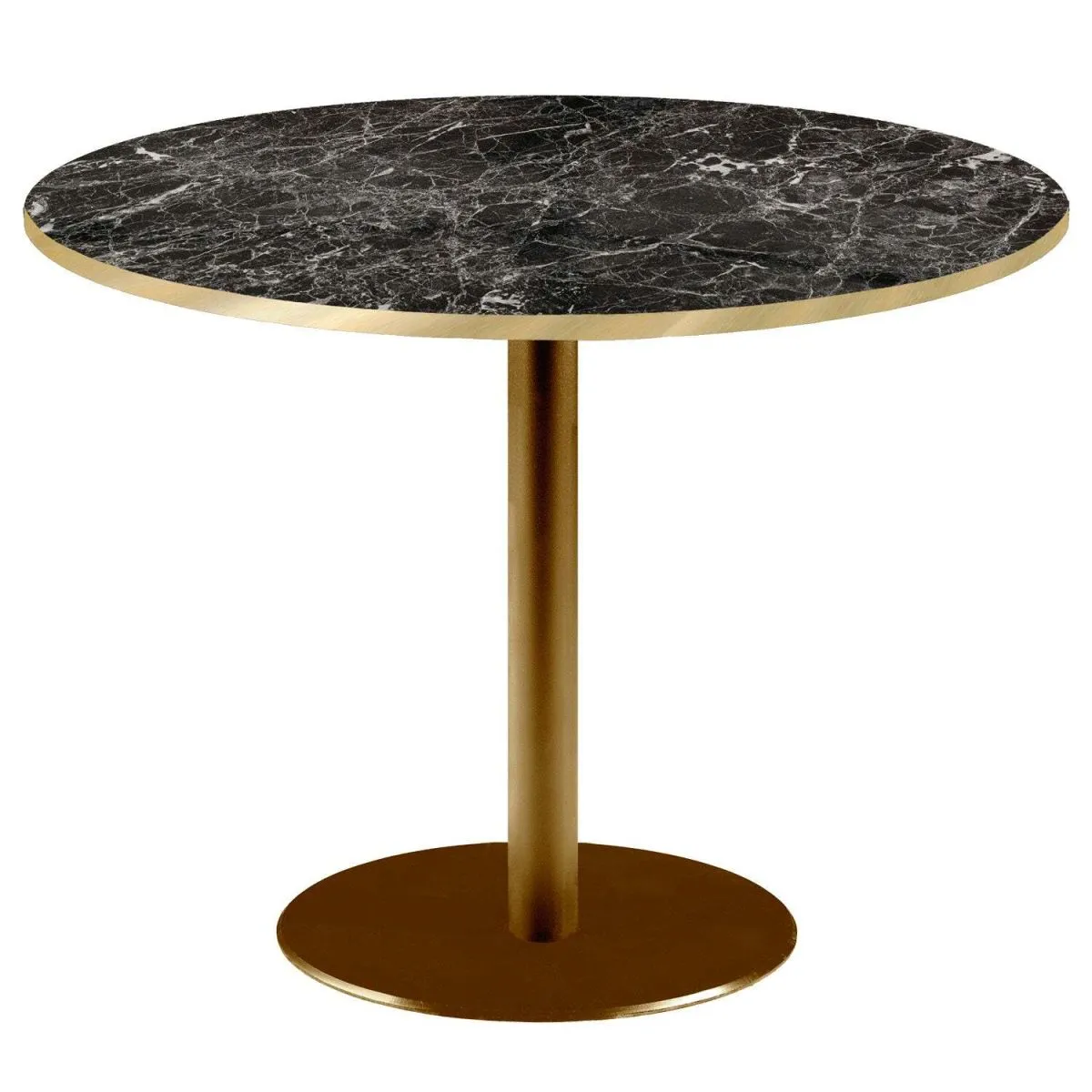 RestooTab Tavolo Rome XL rotondo base dorato - bordi color ottone; 75x120 cm (HxØ); Piano tavolo nero/marmorizzato/ottone, struttura ottone; rotonda