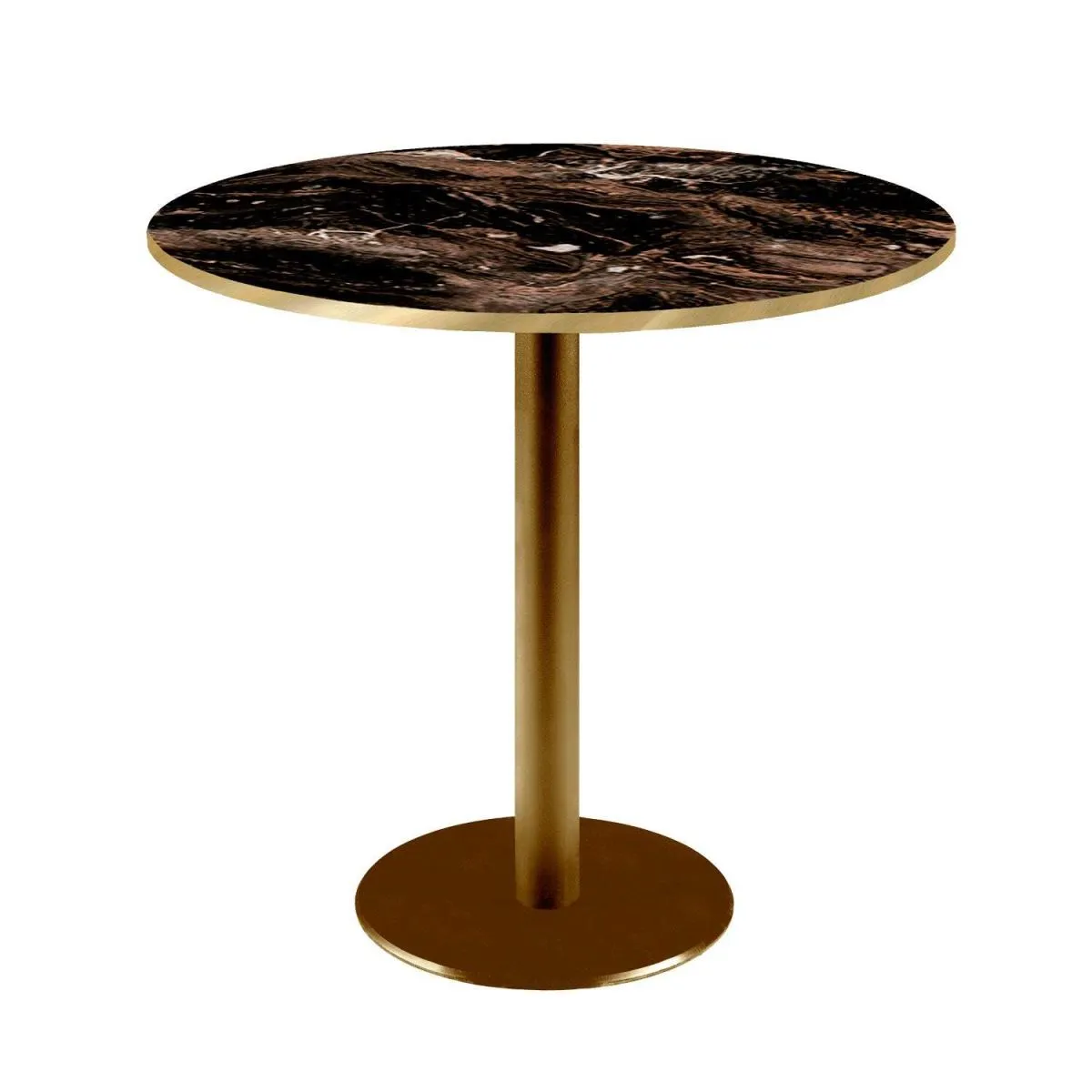 RestooTab Tavolo Rome rotondo base dorato - bordi color ottone; 75x70 cm (HxØ); Piano tavolo nero/oro/ottone, struttura ottone; rotonda