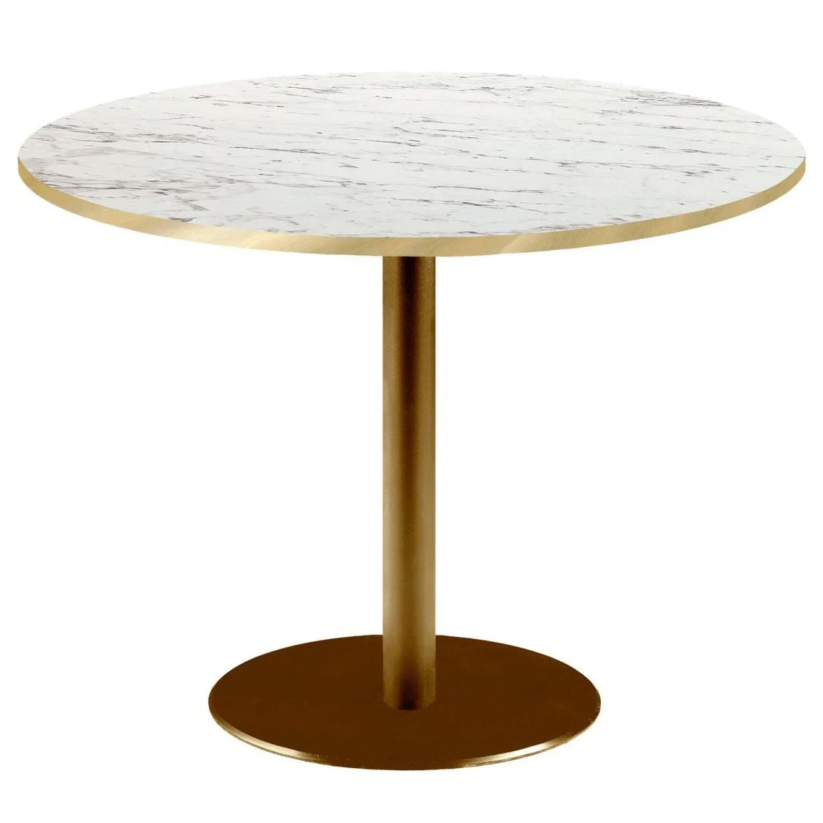 RestooTab Tavolo Rome XL rotondo base dorato - bordi color ottone; 75x120 cm (HxØ); Piano tavolo bianco/marmorizzato/ottone, struttura ottone; rotonda