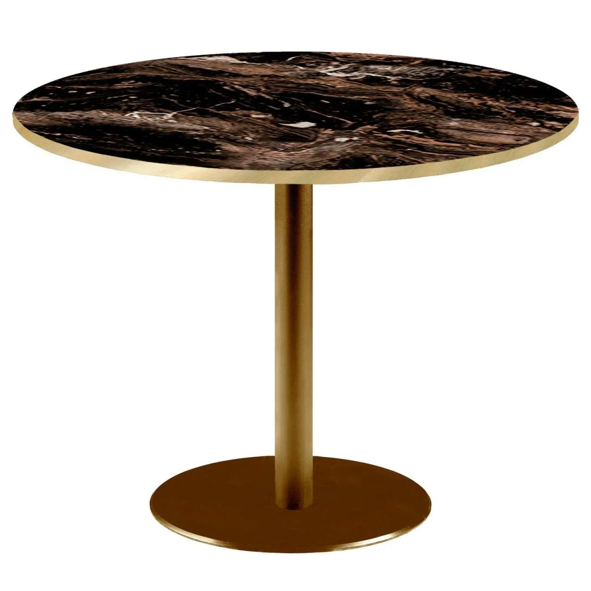 RestooTab Tavolo Rome XL rotondo base dorato - bordi color ottone; 75x120 cm (HxØ); Piano tavolo nero/moka/ottone, struttura ottone; rotonda