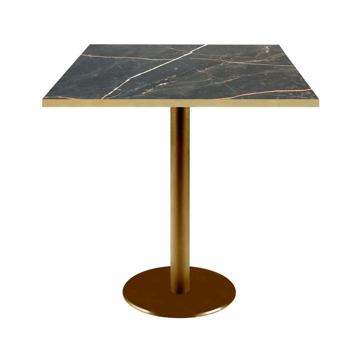 RestooTab Tavolo Rome quadrato base dorato - bordi color ottone; 70x70x75 cm (LxLxH); Piano tavolo nero, struttura ottone; quadrata