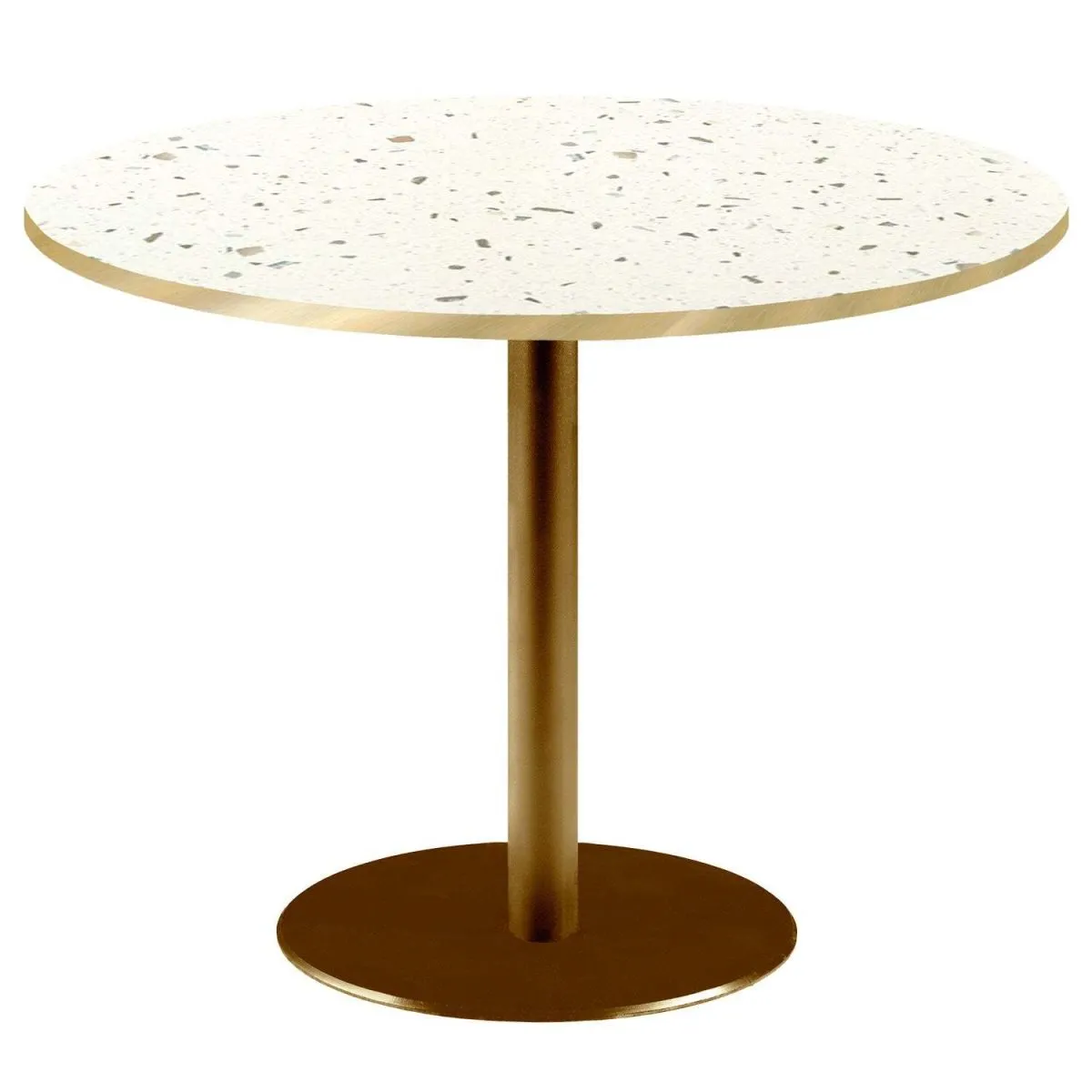 RestooTab Tavolo Rome XL rotondo base dorato - bordi color ottone; 75x120 cm (HxØ); Piano tavolo terazzo, struttura ottone; rotonda