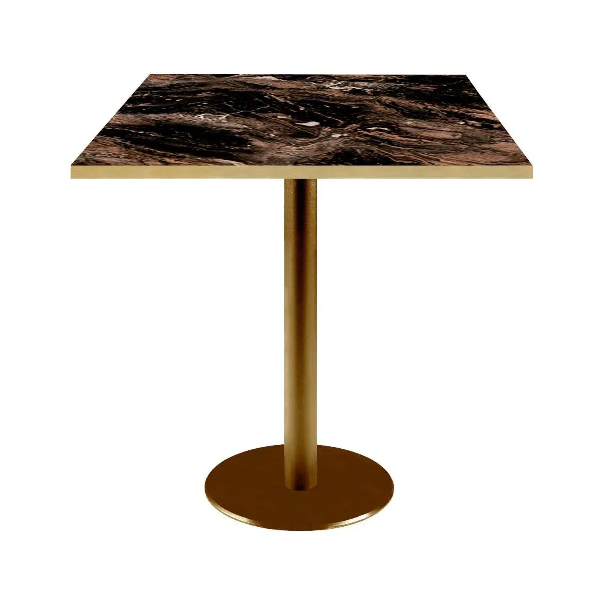 RestooTab Tavolo Rome quadrato base dorato - bordi color ottone; 70x70x75 cm (LxLxH); Piano tavolo nero/moka/ottone, struttura ottone; quadrata