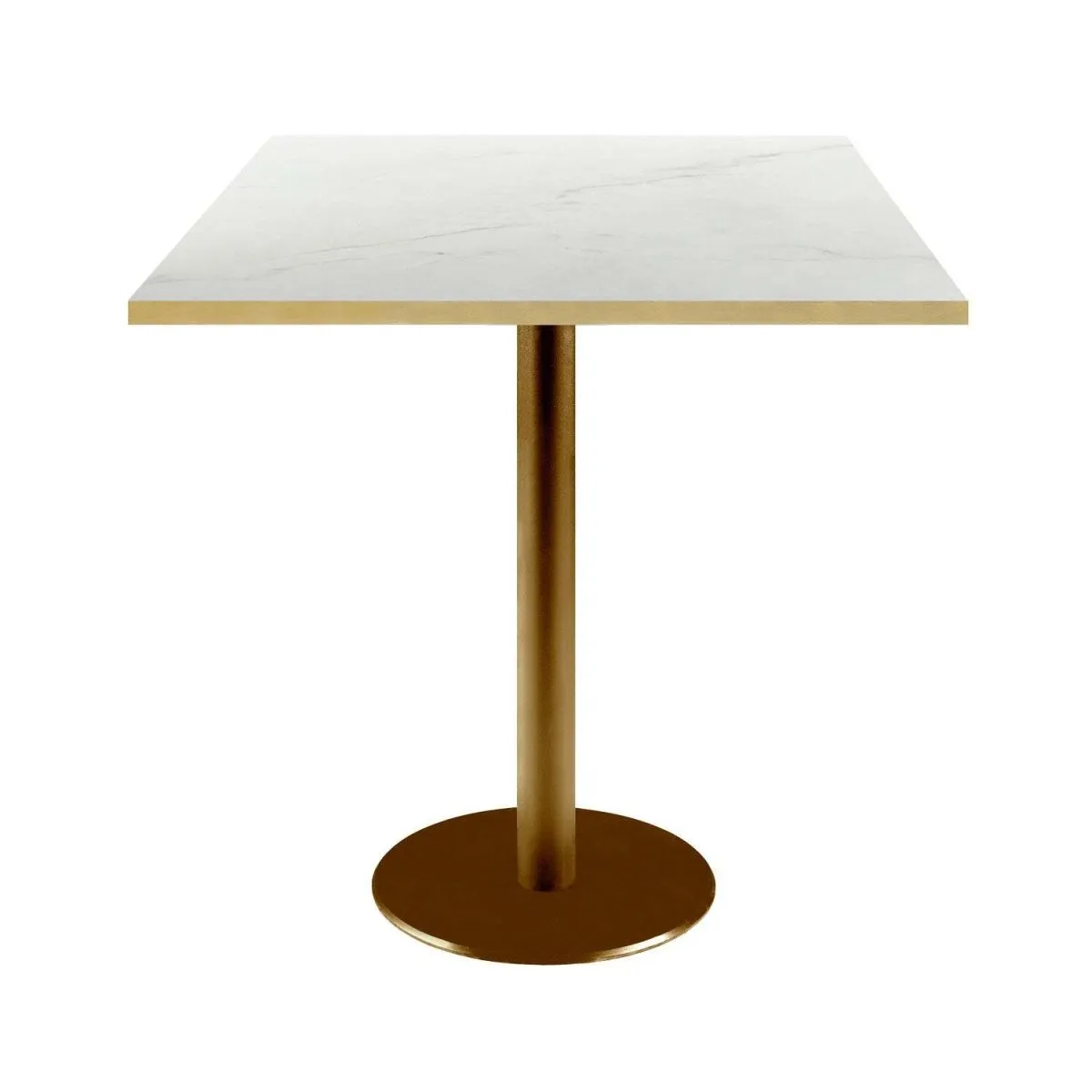 RestooTab Tavolo Rome quadrato base dorato - bordi color ottone; 70x70x75 cm (LxLxH); Piano tavolo bianco/beige/ottone, struttura ottone; quadrata
