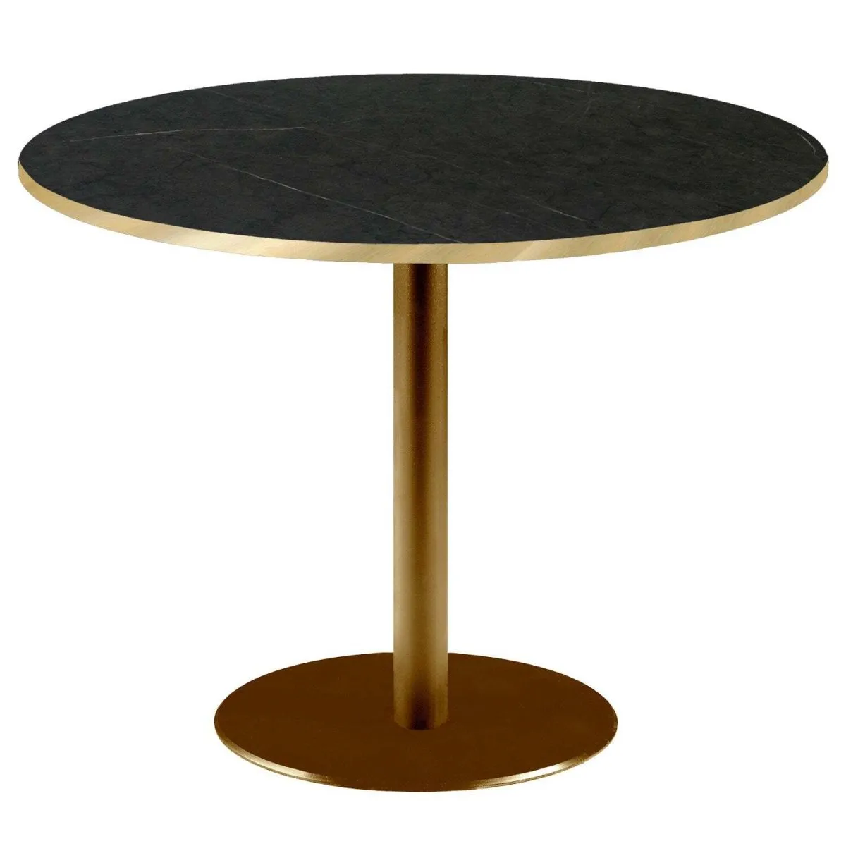 RestooTab Tavolo Rome XL rotondo base dorato - bordi color ottone; 75x120 cm (HxØ); Piano tavolo nero/grigio scuro/ottone, struttura ottone; rotonda