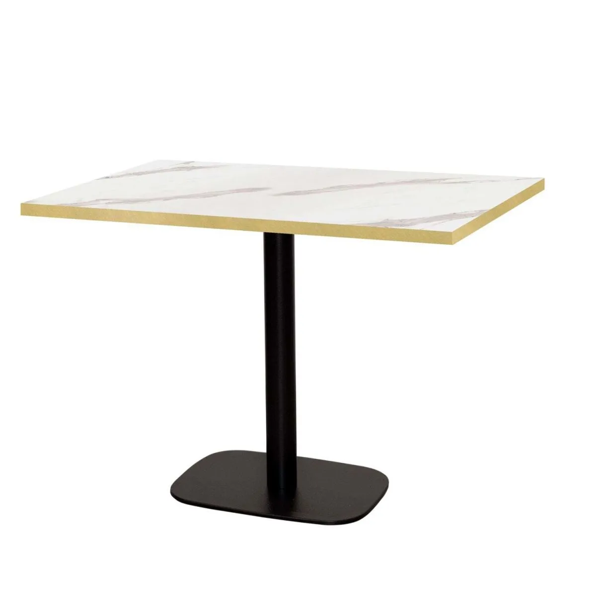 RestooTab Tavolo Round rettangolare - bordi color ottone; 120x70x75 cm (LxLxH); Piano tavolo bianco, struttura nero; rettangolare