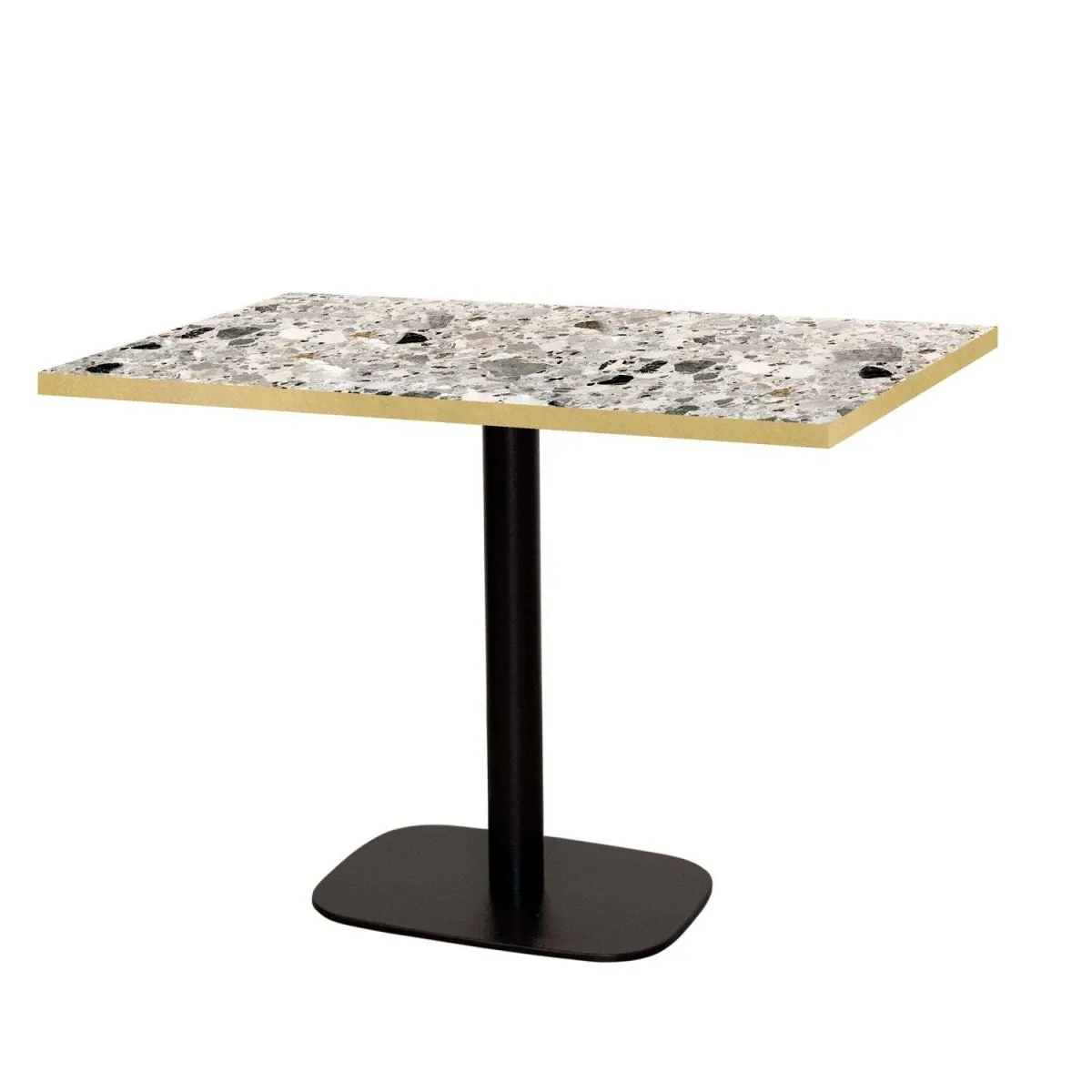 RestooTab Tavolo Round rettangolare - bordi color ottone; 120x70x75 cm (LxLxH); Piano tavolo grigio pietra/terazzo/ottone, struttura nero; rettangolare