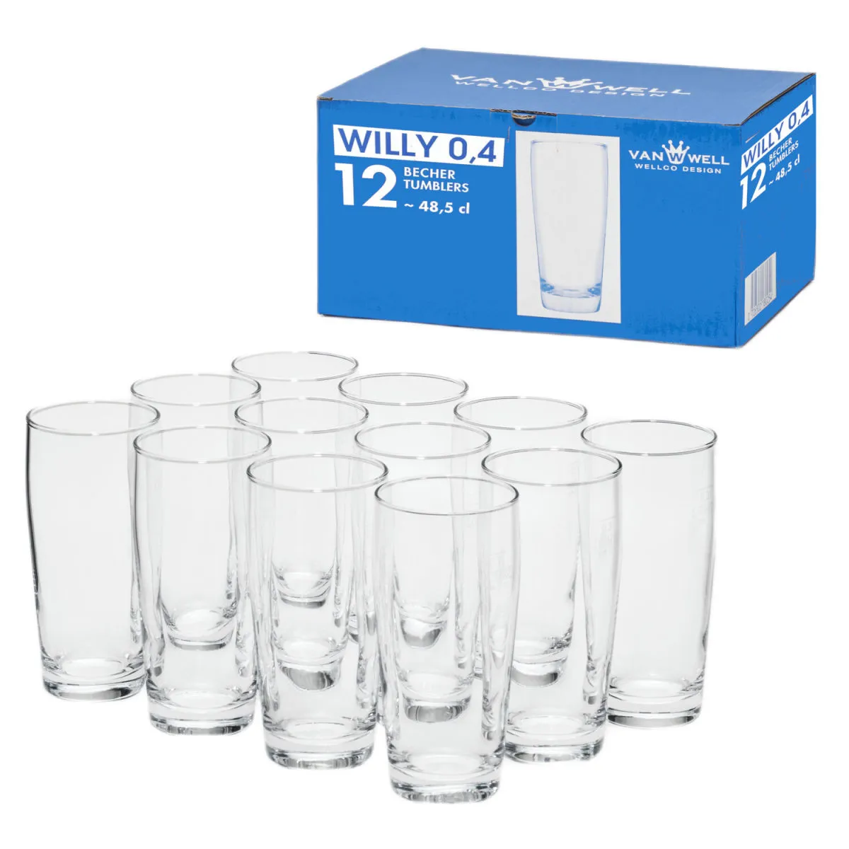 12x van Well Willybecher; 400 ml, 16.5 cm (H); trasparente; 0.4 l Segno di riempimento, 12 pz. / Pacco