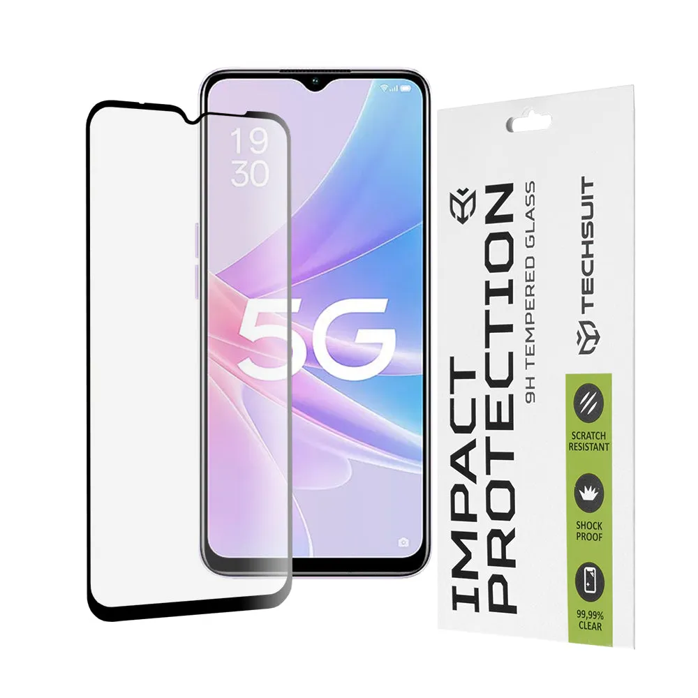 Pellicola protettiva per schermo Techsuit per Oppo A58 5G / A78 5G, Vetro Temperato, Full Glue, 111D, Nero
