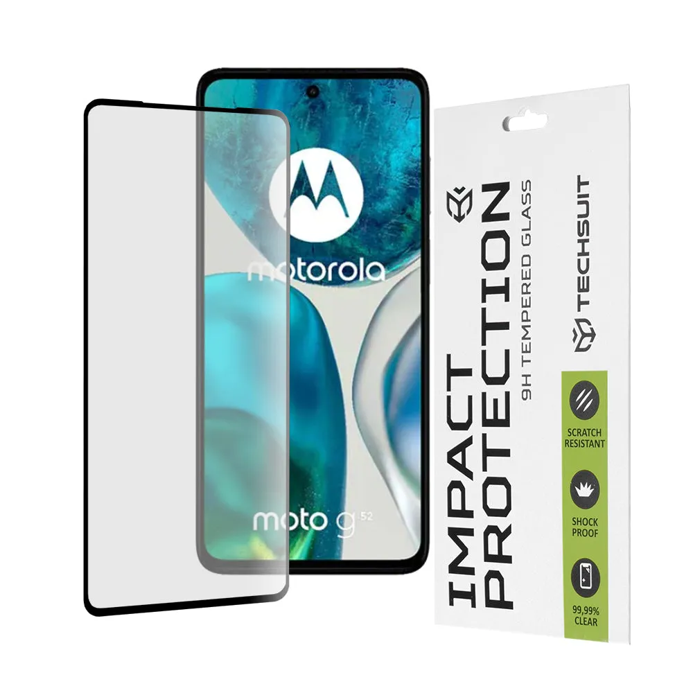 Pellicola protettiva per schermo Techsuit per Motorola Moto G52 / G82, Vetro temperato, Full Glue, 111D, Nero