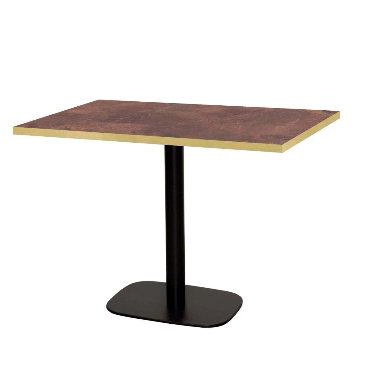 RestooTab Tavolo Round rettangolare - bordi color ottone; 120x70x75 cm (LxLxH); Piano tavolo metallo arrugginito/marrone/ottone, struttura nero; rettangolare