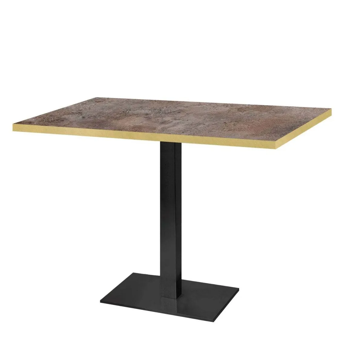 RestooTab Tavolo Milan - bordi color ottone; 120x70x75 cm (LxLxH); Piano tavolo metallo arrugginito, struttura nero; rettangolare